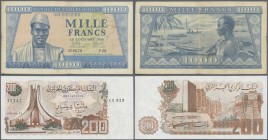 Guinea: set of 2 notes containing Guinea 1000 Francs 1958 P. 9 (F) and Algeria 200 Dinars 1983 (XF), nice set. (2 pcs)