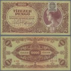 Hungary: 10.000 Pengö 1945 Specimen with perforation ”MINTA”, P.119s, vertically folded and some other minor creases in the paper. Condition: VF