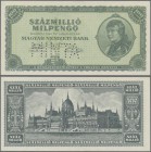 Hungary: 100 Million Milpengö 1946 Specimen, P.130s with perforation ”MINTA” in UNC condition