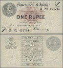 India: 1 Rupee ND P. 1c, sign. Denning with light horizontal and vertical folds in paper, no holes or tears, paper still crisp and original, nice colo...