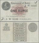 India: 1 Rupee 1917 P. 1e, used with vertical folds, probably pressed dry, no holes or tears, still strong paper, condition: VF.