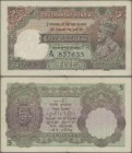 India: 5 Rupees ND(1928-35) P. 15b, light folds in paper, rounded corners, 2 pinholes, still strong paper and nice colors, condition: VF to VF+.