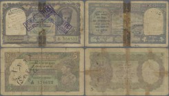India: seldom seen pair of notes of 5 and 10 Rupees P. 18a, 24a which were formerly issued as Burma notes, the BURMA writing was erased and used as in...