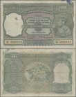 India: 100 Rupees ND(1937) portrait KGIV P. 20, LAHORE issue, used with folds and pinholes in paper, ink stain, condition: F.