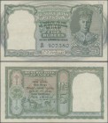 India: 5 Rupees ND(1943) P. 23a, light folds in paper, black serial number, usual pinholes, original colors, condition: VF+.