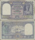 India: 10 Rupees ND(1943) P. 24, used with light folds in paper, 2 pinholes, still strong paper and original colors, condition: VF+.