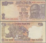 India: 10 Rupees 2013 P. 95g, seldom seen Error with 7 digit serial instead of the usual 6 digit serial, in condition: aUNC.
