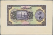 Iran: rare proof print 100 Rials ND(1924) P. 28p, uniface front proof, mounted on cardboard in condition: UNC.
