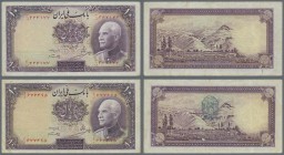 Iran: Pair of 10 Rials SH1317, one with and one without oval stamp on back, P.33Aa, 33Ab, both in about F to F+ condition. (2 pcs.)