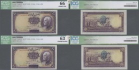 Iran: pair of two consecutive banknotes with serial number #516274 & #516275, 10 Rials ND(1938) P. 33Ad, printed by ”ABNC”, sign. Hajir/Khosravi, both...