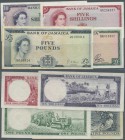 Jamaica: set with 4 Banknotes of the 1961 series containing 5 and 10 Shillings, 1 and 5 Pounds ND(1961), P.51Ad, 51Ba, 51Ca, 52b. All notes with handl...
