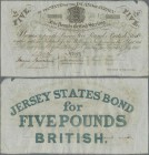 Jersey: 5 Pounds British Sterling 18xx remainder P. A1r, with minor split at upper right, unfolded, crisp paper, no holes, condition: XF to XF+.