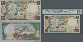 Jordan: 20 Dinars 1981 Specimen P. 21s2, rarely seen as PMG graded note in condition: PMG 66 GEM UNCIRCULATED EPQ.