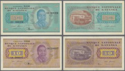 Katanga: Pair with 10 Francs December 15th 1960 and 20 Francs November 21st 1960, P.5, 6a, both vertically folded with lightly toned paper and a few m...