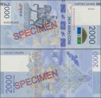 Kazakhstan: 2000 Som 2017 Specimen P. new with zero serial numbers and red Specimen overprint in condition: UNC.