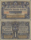Latvia: Latwijas Walsts Kaşes 1 Rublis 1919, P.1, still nice and rare note with a few folds and lightly toned paper. Condition: F+