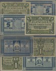 Latvia: Latwijas Walsts Kaşes set with 4 Banknotes containing 2 x 1 Rublis 1919 P.2a,b in F-/VF and 2 x 5 Rubli 1919 P.3b,f in F/VF+ (4 pcs.)