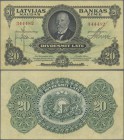 Latvia: 20 Latu 1925, P.18a, very nice item with vertical fold at center and pencil annotations at upper left. Condition: VF