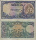 Latvia: 500 Latu 1929 P. 19, used with folds and creases, light stain in paper, stronger center fold with minor border tear at upper border, strong pa...