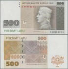 Latvia: 500 Latu 1992, P.48, highest denomination and high value note in perfect UNC condition
