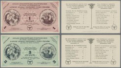 Latvia: Ostland Spinnstoffwaren pair with 1 and 3 Punkte ND(1940's), P.NL, both with watermark and in VF+ to XF condition. (2 pcs.)
