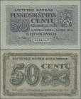 Lithuania: 50 Centu 1922, P.12a in perfect UNC, highly rare and seldom offered in this condition