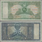 Lithuania: 1000 Litu 1924, P.22a, extraordinary rare and the key note of Lithuanian Banknotes in still nice condition, vertically folded, some other m...