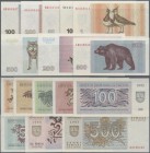 Lithuania: Set with 8 Banknotes of the 1992-1993 series with 1, 10, 50, 100, 200 and 500 Talonas 1992 and 200 and 500 Talonas 1993, P.39-46, all in pe...