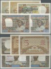 Madagascar: set of 5 banknotes containing 2x 5 Francs ND P. 35 (both UNC), 100 Francs ND P. 57 (aUNC with very crisp french banknote paper), 50 Francs...