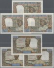 Madagascar: set of 3 CONSECUTIVE notes of 50 Francs ND P. 61, all with center fold and pinholes, but crisp paper and original colors, condition: XF. (...