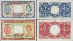 Malaya & British Borneo: Pair with 1 and 10 Dollars 1953, P.1, 3, both in VF/VF+ condition. (2 pcs.)