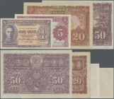 Malaya: set of 4 banknotes containing 5 Cents 1941 P. 7a (XF+ to aUNC), 1 Cent 1941 P. 6 (UNC), 50 Cents 1941 P. 10b (crisp XF+ to aUNC), 20 Cents 194...