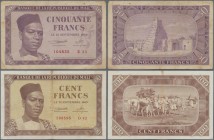 Mali: set of 2 notes containing 50 & 100 Francs 1960 P. 1, 2, both in similar condition with traces of use, stain in paper but still strongness in pap...