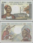 Mali: 10.000 Francs ND P. 15 in nice condition with very clean paper and bright colors, light center fold, light dints in paper at upper border, proba...