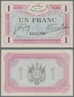 Martinique: Banque de la Martinique 1 Franc 1915, P.10, almost perfect condition with soft diagonal bend at upper left and lower right and a tiny spot...