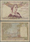 Martinique: 25 Francs ND(1930-45), P.12, some small rusty spots and a few pinholes. Condition: F- to F