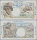 Martinique: 50 Francs ND(1947-52) P. 30, light center fold, otherwise no folds, no holes or tears, crisp original paper and bright colors, condition: ...