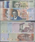 Mauritius: set of 5 different banknotes containing 25, 50, 200, 500 & 1000 Rupees 1999 P. 49-54, all lightly used with light folds in paper, condition...