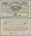 Mauritius: 10 Dollars = 2 Pounds Sterling 1843 P. S122, used with folds, small holes caused by the ink acid during the years, uncancelled, condition: ...