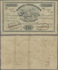 Mauritius: 15 Dollars = 3 Pounds Sterling 1839 P. S123, used with folds and creases, light stain in paper, center hole, no repairs, stamped 2 times ca...