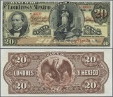 Mexico: Banco de Londres y México 20 Pesos 1913 SPECIMEN, P.S235s, punch hole cancellation and red overprint Specimen at lower center, serial number 0...