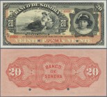 Mexico: El Banco de Sonora 20 Pesos 1899-1911 SPECIMEN, P.S421s, punch hole cancellation and red overprint Specimen at lower center, serial number 000...