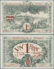 Monaco: 1 Franc 31.12.1922 P- 5. Principavte de Monaco, S/N #326276 Serie A, with crisp original paper, very bright colors and clean paper, a very ver...