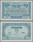 Morocco: 5 Francs ND(1924) P. 9, pressed, vertical and horizontal fold, strong paper and nice colors, condition: VF.