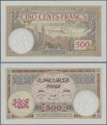 Morocco: 500 Francs 1948 P. 15, without holes or tears, crisp original paper and original colors, only one light dint at lower left, otherwise perfect...
