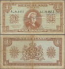 Netherlands: 1 Gulden 1945 P. 70, error note with 2 different serial numbers printed, #318431 and #318531, note is used with folds and stain in condit...