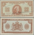 Netherlands: 1 Gulden 1945 P. 70, probably proof print, without serial numbers on front, printers annoations on front, condition: aUNC.