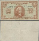Netherlands: 1 Gulden 1945 P. 70, print error, back side is unprinted, note used with folds in condition: F+ to VF-.