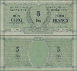 New Hebrides: 5 Francs 1944 P. 1, with vertical folds, crisp paper, no holes or tears, original colors, condition: VF to VF+.