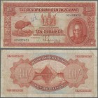 New Zealand: 10 Shillings 1934 ”Maori Issue” P. 154, used with several folds and creases, light stain in paper, small pen writing at upper left on fro...